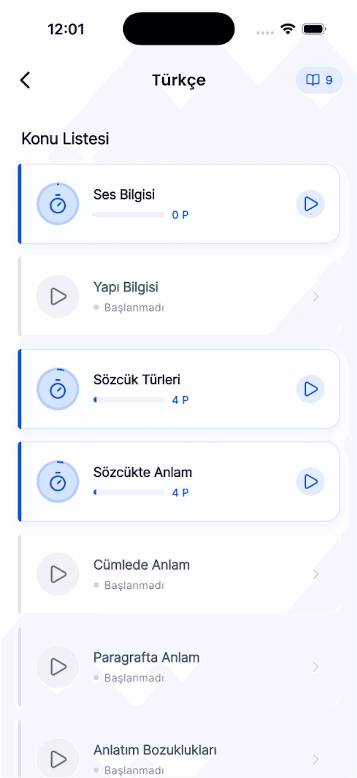 Zaten Akademi Konu Haritası Ekranı